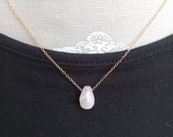 Stainless steel necklace and faceted rose quartz pendant