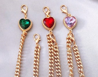 Wristlets Keychain Gold/ CZ Heart Diamond Key Chains/ Top Handle Chains/ Chunky Chains Gold
