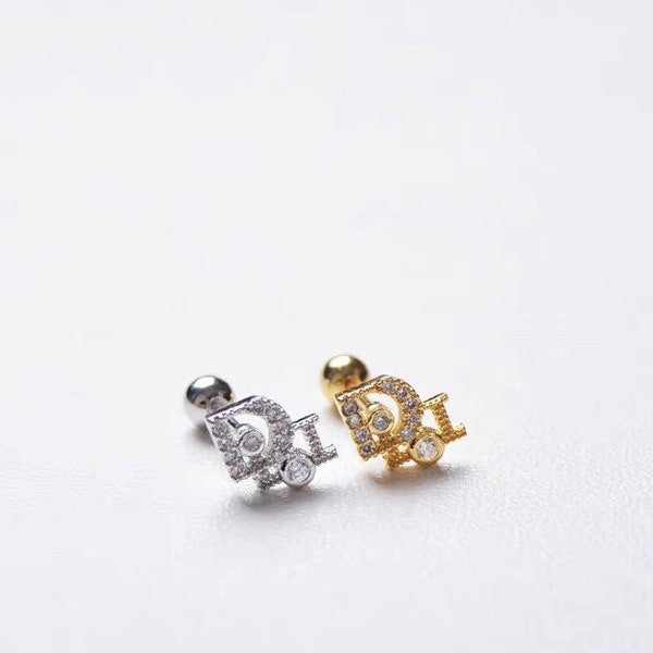 Stainless Steel Studs/ Cartilage Earrings/ Piercing Earrings/ 18k Gold Plated/ Letter D Studs