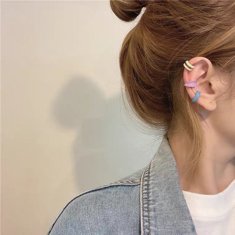E0669-PG Ear Cuff Colorful Ear Cuff Dainty Ear Cuff Jewellery Earrings Cuff & Wrap Earrings 1PC Enamel Ear Cuff 14K Gold Plated Epoxy Ear Cuffs 