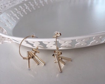 Gold Hoop Earrings/ Dangle Drop Hoop Earrings/ Statement Earrings/ Chic Earrings