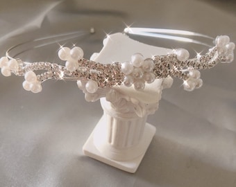 Bandeau en strass perle de mariée / bandeau de mariage / bande de cheveux de perle de fleur / postiche de mariée