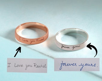 Handwritten Ring, Memorial Engraved Handwriting Gift, Personalized Handwriting Ring, Eternity ring, Actual Handwriting Ring, wedding band