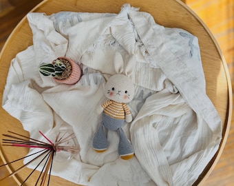 Handmade Crochet Bunny, Amigurumi Cotton Stuffed Animal, Nursery Decor