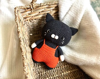 Black Mr. Meow- Amigurumi kitty cat handmade crochet doll -toy