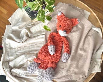 Fox Snuggler Lovey Handmade Crochet Orange Fox Toy -  Baby Shower Gift - Unique gift for babies, kids and children