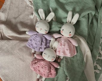 Handmade Crochet Bunny Doll, Amigurumi Rabbit Toy, Baby Shower Gift (27-28cm)