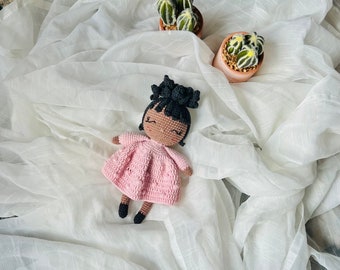 Amigurumi Doll Crochet Pattern | Mia, Baby Girl with Pink Dress (PDF Pattern)