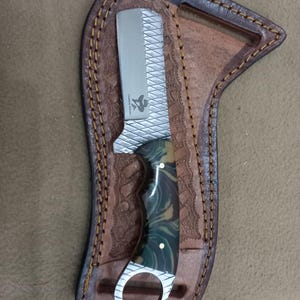 Handmade Farrier Rasp Steel Cowboy Knife: Full Tang, Resin Handle, Leather Sheath