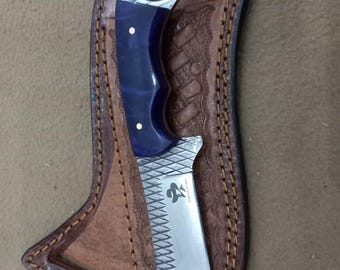 Handmade Farrier Rasp Steel Cowboy Knife: Full Tang, Resin Handle, Leather Sheath
