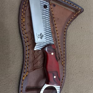 Handmade Farrier Rasp Skinner Knife: Resin Handle, Leather Sheath