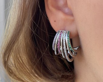Multicolor Crystal Stud Earrings – Platinum Plated Brass • Hypoallergenic  • Gift for Her