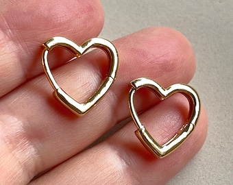 18K Gold Filled Heart Dangle Earrings • Elongated heart earrings • Drop Hoops • Gift for Her • Gold Heart Crystal Earrings