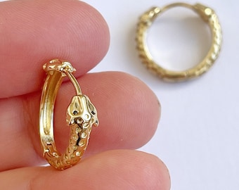 18k Gold-Plated • Leopard Huggie Hoop Earrings | Black CZ Gold Hoops | 18K Gold Plated Brass Earrings | Textured Animal Print