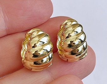 Gold Croissant Hoop Earrings for Women, 18K Gold Plated Brass Huggie Earrings, Chunky Small Hoops, Hypoallergenic, Minimalist Jewelry