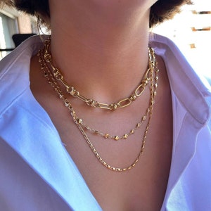 18k Gold-filled • Elegant Large Staple Chain • Solid Link Necklace ...