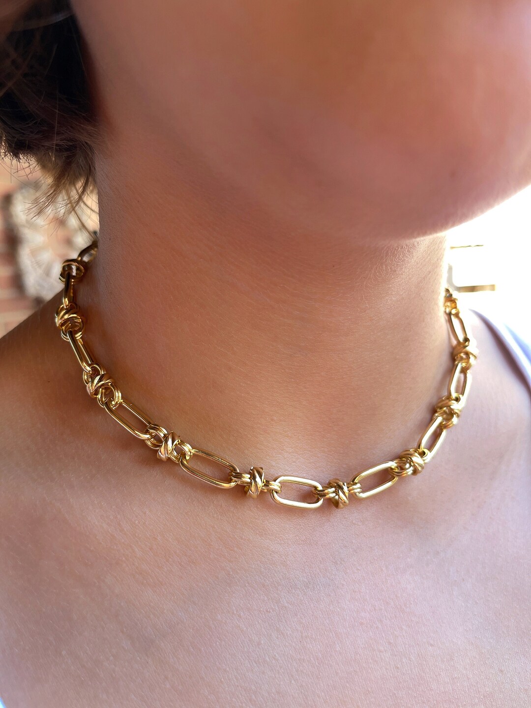 18k Gold-filled • Elegant Large Staple Chain • Solid Link Necklace ...