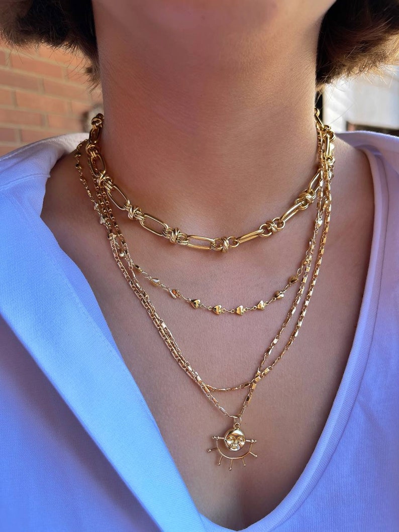 18k Gold-filled • Elegant Large Staple Chain • Solid Link Necklace ...