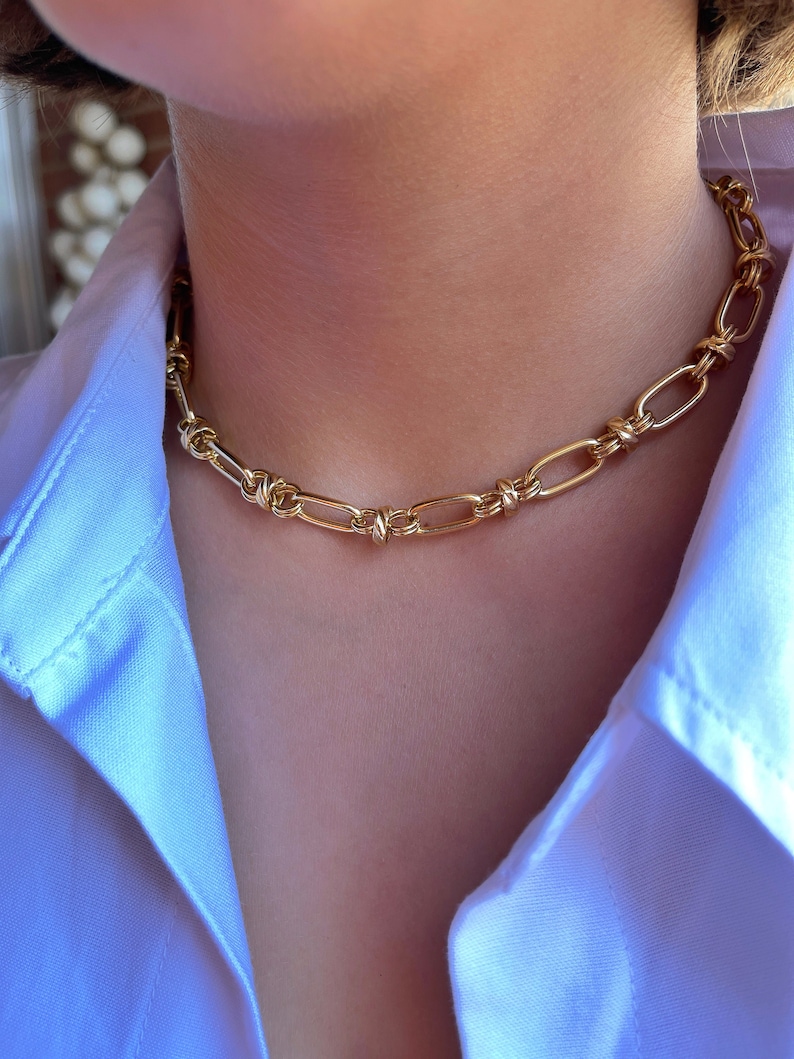 18k Gold-filled • Elegant Large Staple Chain • Solid Link Necklace ...