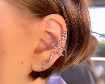 Gold & Silver Snake Ear Cuffs • Non-Piercing Climber Earrings for Women • Perfect for Petite Ears • 42x19mm • Trendy Design