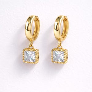 18K Gold • Mini Puffy Hoop Earrings • Cubic Zirconia Dangle Hoop Earrings • Hugging Earrings • Fashion Design • Minimalist Earrings