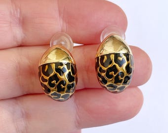 18k Gold • Leopard Enamel Stud Earrings | 18K Gold Plated Brass | 925 Sterling Silver Posts | Animal Print Statement Earrings