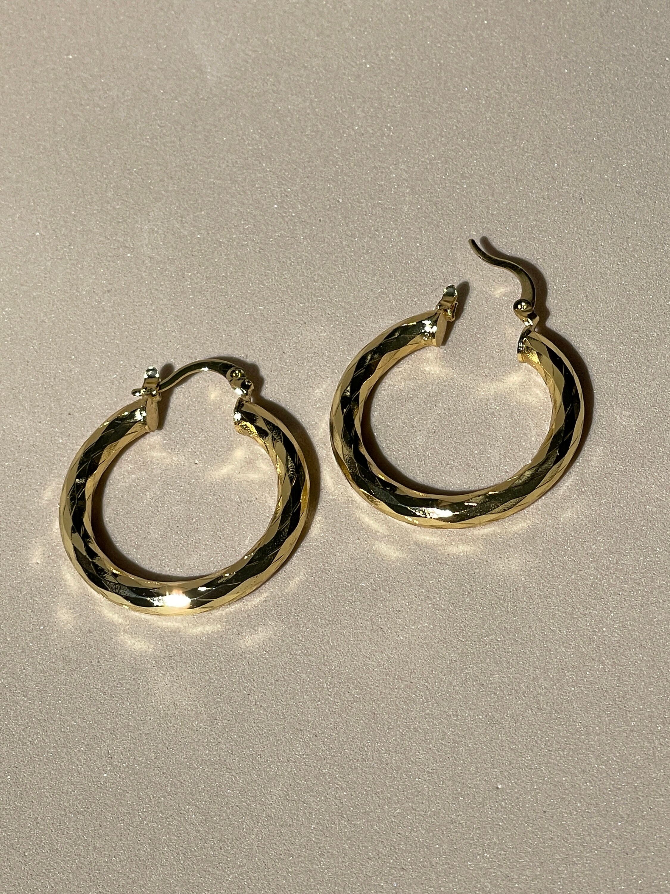 18k Gold • Chic Thick Hoop Earrings • Textured Design