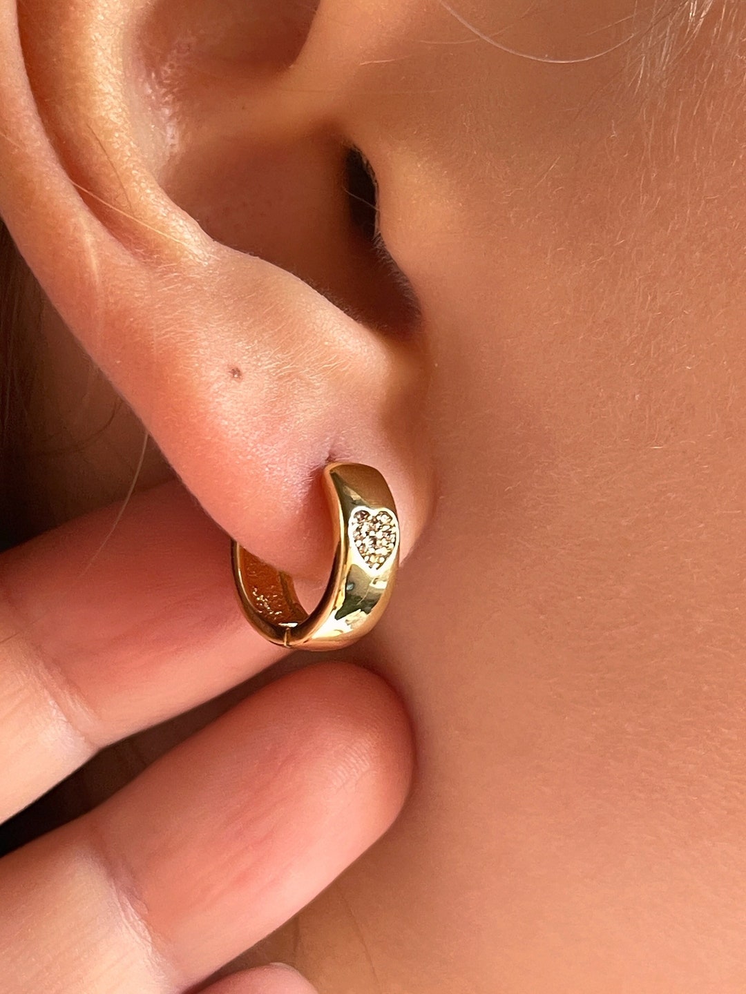 Buy 18k Gold-plated • Clear Zirconia Heart Huggies • Brass Hoop Earrings  With Zirconia • Heart Ring Design • Modern Elegance Online in India