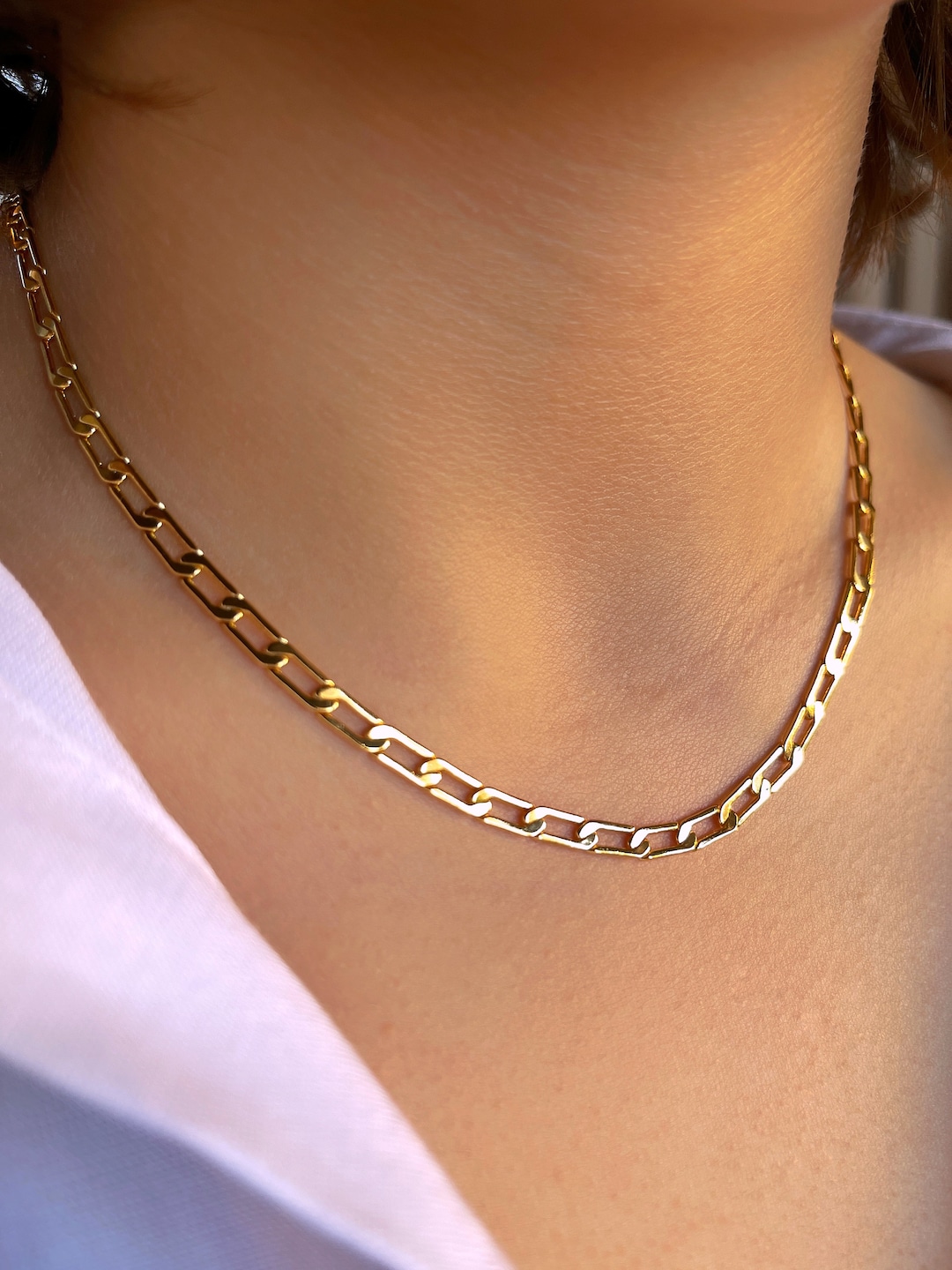 18k Gold-filled • Elegant Staple Chain • Solid Link Necklace • Thick ...