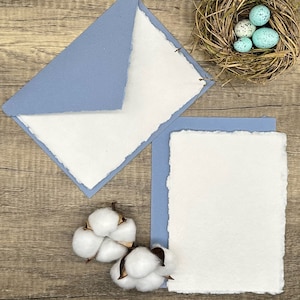 Juego de papelería azul cielo, 20 piezas: papel y sobres de algodón hechos a mano, borde desbarbado, caligrafía, tarjetas de agradecimiento, RSVP, escritura de cartas