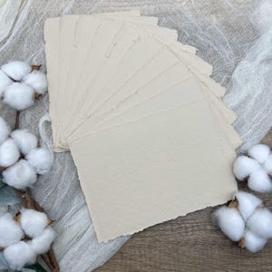 Carta di cotone beige fatta a mano / Carta con bordo frastagliato 10 fogli / 300 g/m² / Matrimonio, Arte, Cancelleria / Carta con bordo strappato / Straccio di cotone