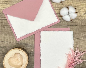 Dusty Rose Handmade Cotton Paper Stationery Set – Deckled Edge Envelopes