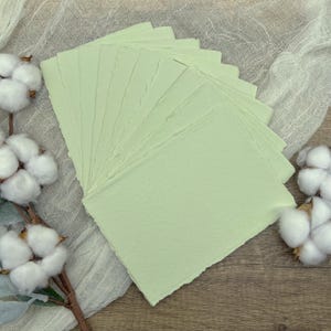 Carta di cotone verde chiaro fatta a mano / Carta con bordo frastagliato 10 fogli / 300 g/m² / Matrimonio, Arte, Cancelleria / Carta con bordo strappato / Straccio di cotone