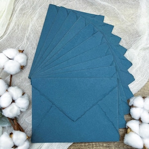 10 buste in cotone blu fumo fatte a mano con bordo frastagliato / carta di cotone straccia / cancelleria con bordo strappato per inviti, annunci, matrimoni, RSVP
