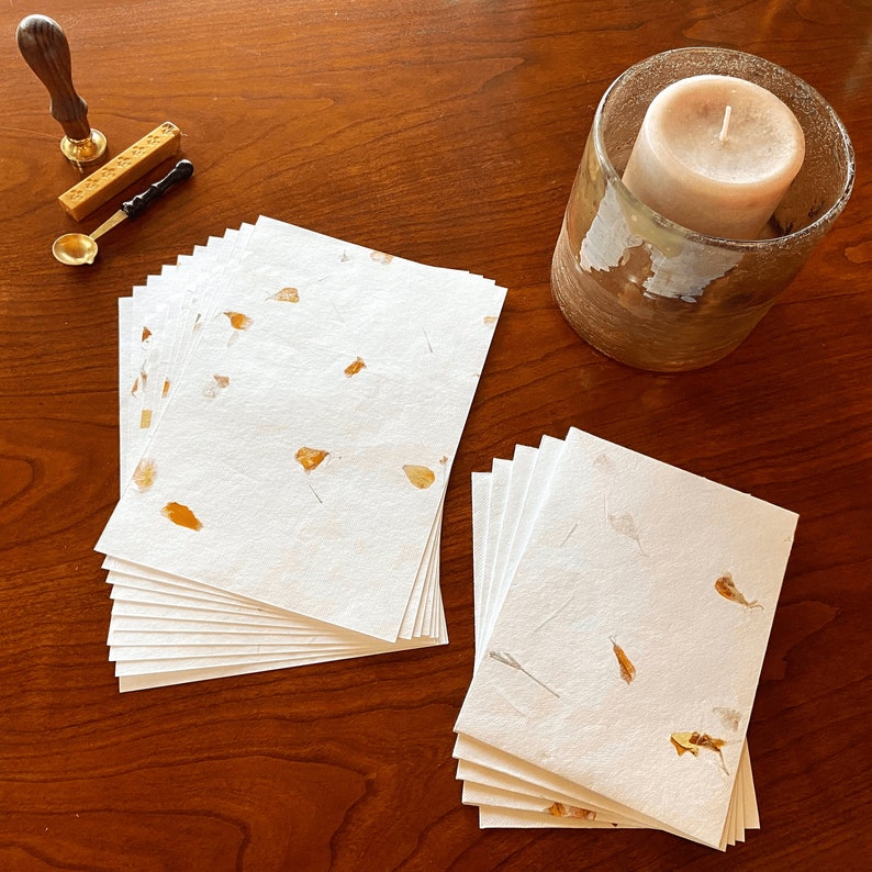 Handmade Stationery Floral Paper Cotton Paper Flower Paper Weddings, Handmade Paper and Envelopes Handmade Envelopes Marigold Paper