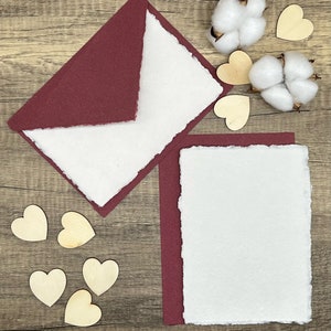 Juego de papelería de color rojo vino, 20 piezas: papel y sobres de algodón hechos a mano, borde desbarbado, caligrafía, tarjetas de agradecimiento, RSVP, escritura de cartas