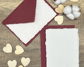 Wine Red Stationery Set of 10 - Handmade Cotton Paper & Envelopes, Deckled Edge, Calligraphy, Thank You Cards, RSVP, 5x7, A6, Letter Writing
