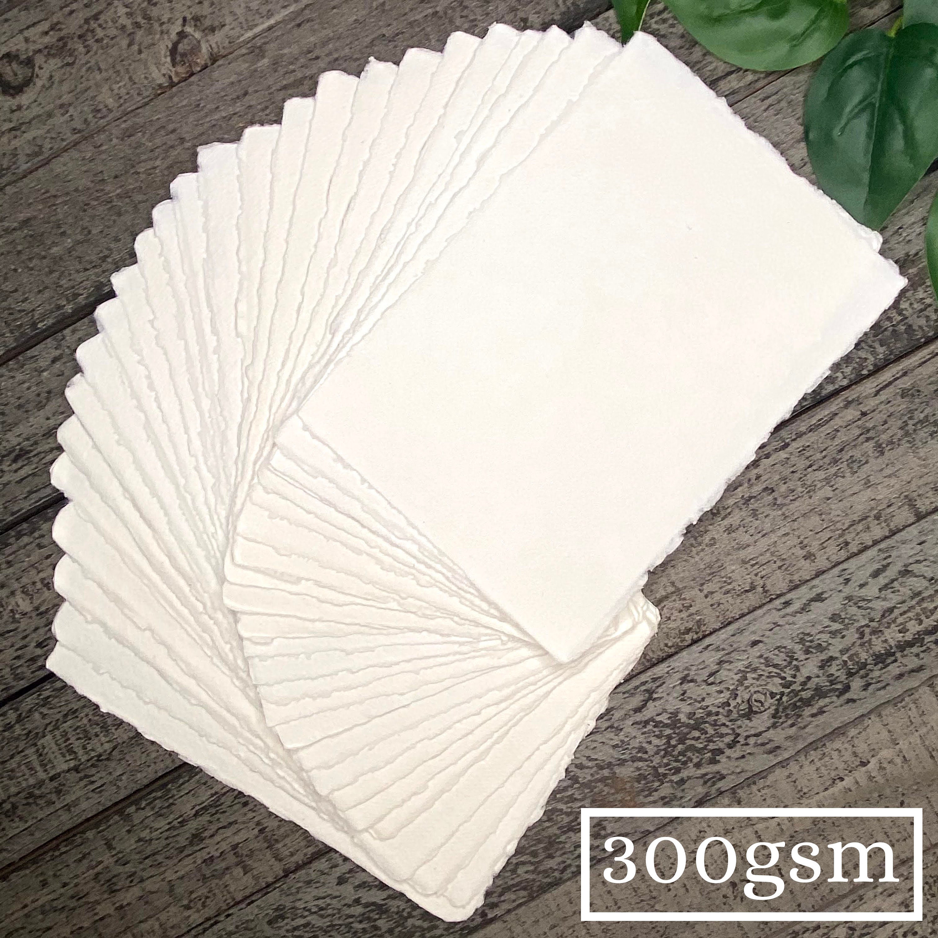 300gsm Handmade Cotton Paper, Set of 10 pieces - Deckle Edge, Perfect for  Weddings, Stationery, Art, Calligraphy, Watercolor - White/Ivory