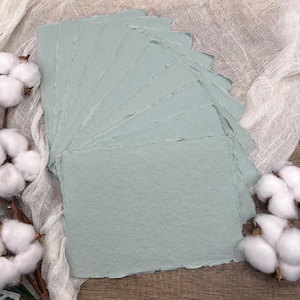 Light Sage Handmade Cotton Paper | Deckle Edge Paper 10 Sheets | 300gsm | Wedding, Art, Stationery | Torn Edge Paper | Cotton Rag