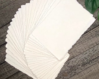 150gsm Handmade Cotton Paper, Set of 10 pieces - Deckle Edge, Perfect for Weddings, Stationery, Art, Calligraphy, Sketching - White/Ivory