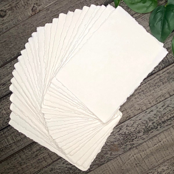 150gsm Handmade Cotton Paper, Set of 10 pieces - Deckle Edge, Perfect for Weddings, Stationery, Art, Calligraphy, Sketching - White/Ivory