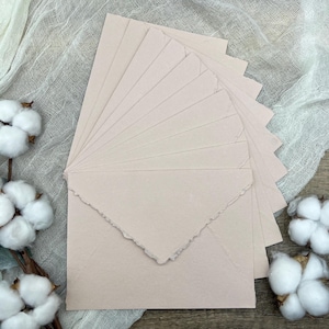 10 Beige Handmade Cotton Deckle Edge Envelopes | Cotton Rag Paper | Torn Edge Stationery for Invitations, Announcements, Wedding, RSVP