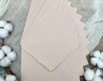 Beige Handmade Cotton Envelopes, Deckle Edge, Wedding Invitations, Set of 10