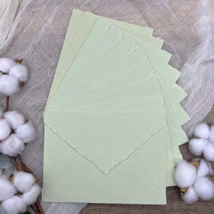 10 Light Green Handmade Cotton Deckle Edge Envelopes | Cotton Rag Paper | Torn Edge Stationery for Invitations, Announcements, Wedding, RSVP