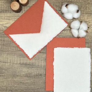Juego de papelería de terracota, 20 piezas: papel y sobres de algodón hechos a mano, borde desbarbado, caligrafía, tarjetas de agradecimiento, RSVP, escritura de cartas