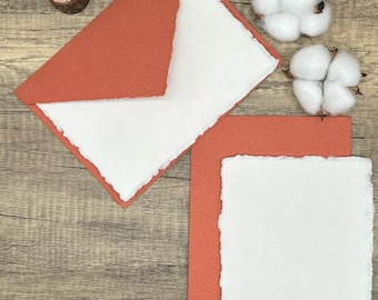 Terracotta Handmade Cotton Paper Stationery Set – Deckled Edge Envelopes