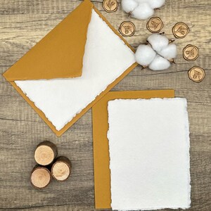 Juego de papelería Honey Gold de 20 piezas: papel y sobres de algodón hechos a mano, borde desbarbado, caligrafía, tarjetas de agradecimiento, RSVP, escritura de cartas