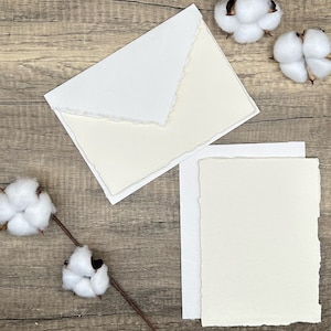 Juego de papelería blanca de 20 piezas: papel y sobres de algodón hechos a mano, borde desbarbado, caligrafía, tarjetas de agradecimiento, RSVP, escritura de cartas