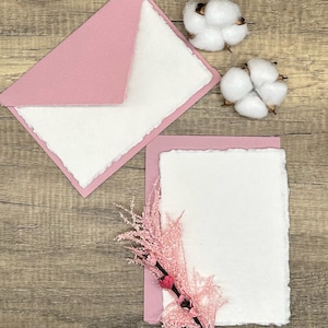 Juego de papelería de algodón de azúcar rosa, 20 piezas: papel y sobres de algodón hechos a mano, borde deshilachado, caligrafía, tarjetas de agradecimiento, RSVP, escritura de cartas