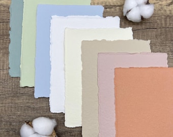 5x7 Handmade Cotton Paper Set, Deckled Edge, Wedding Stationery